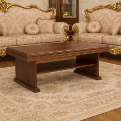 Masuta cafea cu raft depozitare VML2, PAL, insertii MDF, 125x65x53 cm, Nuc