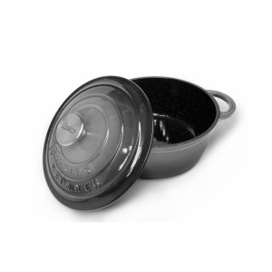 Oala din fonta emailata cu coada si capac, Cooking by Heinner, 24 cm, 4L, marble grey - Img 1