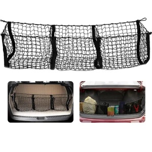 Organizator auto, 3 compartimente, portbagaj, tip plasa, material elastic, 110 x 30 x 30 cm, Negru - Img 3