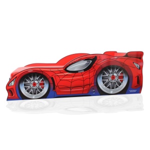 Pat pentru copii SpiderCar, Pal melaminat, margini rotunjite PVC, 2-12 ani, 170x84x55 cm, rosu - Img 2