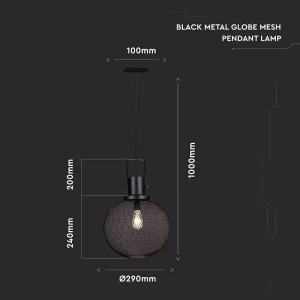 Pendul Metal Glob negru V-TAC D300 - Img 2