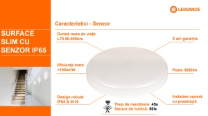 Plafoniera LED pentru baie cu senzor de miscare Ledvance SURFACE SLIM SQUARE 200, 19W, 2000 lm, lumina neutra (4000K), IP65/IK10, 200x200x55mm, Alb - Img 3
