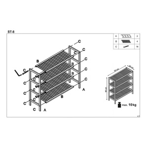 Raft incaltaminte HM ST8, cu 4 polite, lemn masiv, capacitate 12 perechi, natur - Img 3