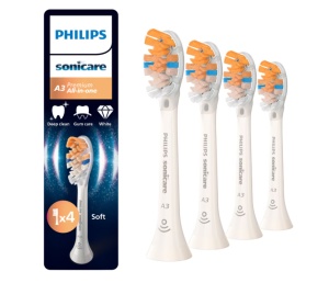 Rezerve PHILIPS Sonicare A3 Premium All in One HX9094/87, Pachet de 4 capete de periere standard, Sincronizarea modurilor BrushSync, Alb, L x A x I (mm) 25.7x60x230.5