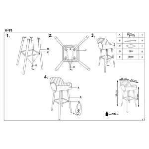 Scaun bar bucatarie HM H93, tapitat cu stofa tip catifea, cadru lemn, suport picioare, spatar ergonomic, 100 kg, gri - Img 2