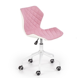 Scaun birou copii HM Matrix 3, stofa piele ecologica, inaltime reglabila, rotire 360 , roti pivotante, cadru metalic vopsit, 100 kg, roz alb