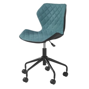 Scaun birou copii HM Matrix, Ergonomic, Cadru Cromat, Stofa Piele ecologica, Roti pivotante, 100 Kg, Negru Turcoaz - Img 2