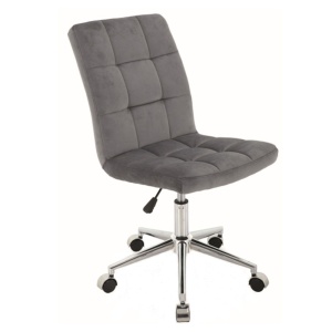 Scaun birou cu stofa tip catifea SL Q020, inaltime reglabila, cadru cromat, rotatie 360 , roti pivotante, 90 kg, Gri