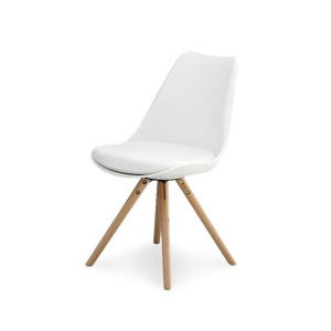 Scaun de bucatarie si living din polipropilena, HM K201, ergonomic, baza lemn masiv, tapiterie cu piele ecologica, 100 kg, alb - Img 2