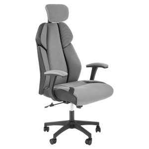 Scaun directorial HM Chrono, suport lombar, mecanism de balans, tetiera reglabila, piele ecologica stofa, 120 kg, gri negru - Img 2