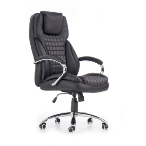 Scaun directorial HM King, ergonomic, piele ecologica, robust, mecanism de balans, cadru metalic cromat, inaltime reglabila, 120 kg, negru