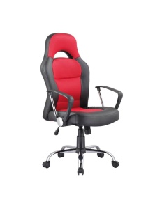 Scaun directorial SL Q033, Cadru cromat, Piele ecologica Mesh, Inaltime ajustabila, Mecanism de balans, 100 Kg, Rosu Negru