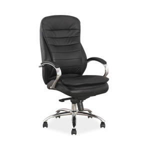 Scaun directorial SL Q154, Piele naturala, Inaltime ajustabila, Suport lombar, Mecanism Multiblock, Cadru cromat, 100 kg, Negru