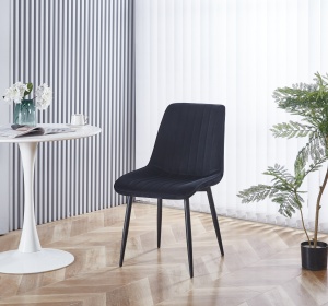 Scaun tapitat cu stofa tip catifea AB176, de living si bucatarie, cadru metalic, 88x47x42 cm, negru - Img 2