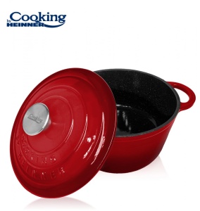 SEMIOALA FONTA EMAILATA+CAPAC 28X13 CM, 6L, RED LINE, COOKING BY HEINNER - Img 3