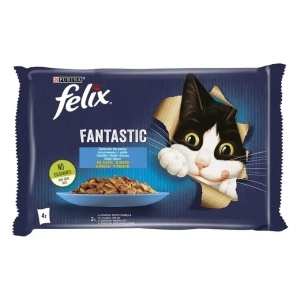 Set 4 plicuri, hrana umeda pentru pisici, Somon si Peste Cambula, in aspic, Felix Fantastic, Purina, 4 x 85 g