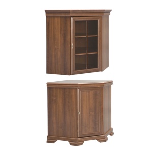Set comoda pe colt pentru living VMN1, cu o usa, o polita si vitrina suprapozabila VMNN1, o usa, 2 polite, Pal Melaminat, cu elemente din MDF, Nuc - Img 3