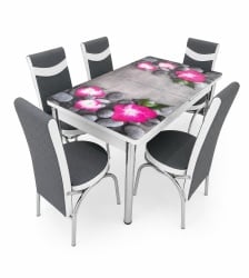Set masa extensibila cu 6 scaune 798 - flori de lotus