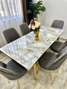 Set masa extensibila cu 6 scaune White Gray Marble – Eleganta si confort pentru casa ta