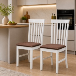 Set masa living rotunda Montreal, lemn masiv, MDF, 90x73.8 cm si 4 scaune lemn masiv Glendale, stofa,100 kg, 93x49x41.5 cm, alb maro - Img 3
