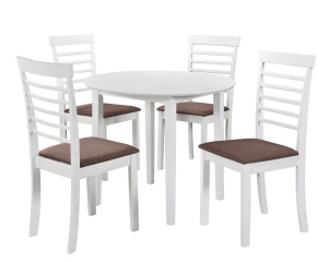 Set masa living si bucatarie Sophia, MDF, rotunda, 90x74 cm si 4 scaune Montreal, lemn masiv, tapiterie stofa, 100 kg, alb - Img 3