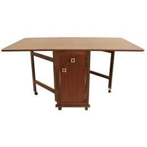 Set masa plianta cu spatiu depozitare, usa si sertar, Pal Melaminat, 160x96x80 cm si 6 scaune pliante lemn, tapitate cu piele ecologica, wenge - Img 3