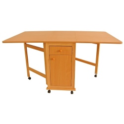 Set masa plianta cu spatiu depozitare, usa si sertar, Pal Melaminat, 160x96x80 cm si 6 scaune pliante lemn, tapitate cu piele ecologica, fag - Img 3