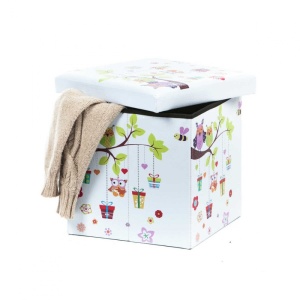 Taburete cu spatiu depozitare, Design, MDF Piele ecologica, 100 kg, 38 x 38 Owls