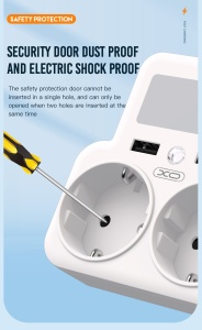 Adaptor 2 prize, 2 x USB, 4000W, lampa LED, senzor miscare, XO-WL09, Alb - Img 4