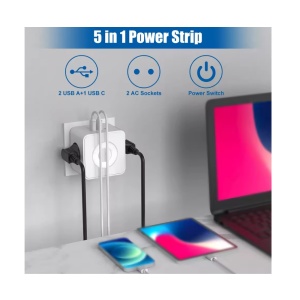 Adaptor priza alb tip cub, cu 2 prize shucko 16A, 2xUSB si 1xType C, cu lumina veghe – Eficienta si versatilitate pentru orice spatiu - Img 2