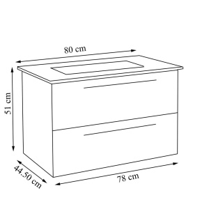 Baza cu lavoar ceramic GN0541, mobilier baie suspendat 80 cm, front MDF, 2 sertare, glisiere soft close, alb - Img 3