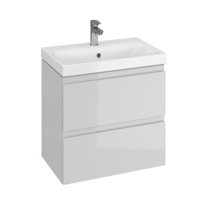 Baza si lavoar ceramic CS9761, mobilier baie suspendat 60 cm, dreptunghiular, front MDF, 2 sertare, glisiere soft close, gri - Img 3
