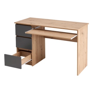 Birou cu suport glisant tastatura HM Cino, blat PAL, sertare, organizare office, design modern, stejar artizanal antracit - Img 3