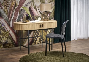 Birou HM B51, blat MDF, cu sertare, circular, design modern, natur negru