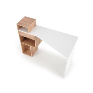 Birou HM Conti, rafturi, sertar, PAL melaminat, 122x57x90 cm, stejar auriu alb - Img 2