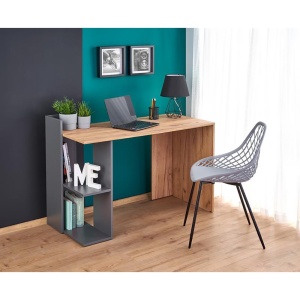 Birou HM Fino, 2 rafturi, PAL melaminat, 122x57x85 cm, stejar gri antracit
