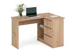 Birou pe colt HM Bega, blat PAL, 3 sertare, 2 rafturi, design modern, stejar artizanal - Img 3