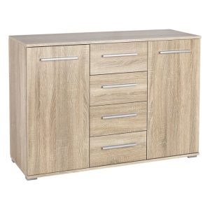 Comoda dormitor HM Lima KM4, Pal Melaminat, 2 usi, 4 sertare, cant ABS, stejar sonoma - Img 2