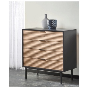 Comoda living HM Murano KM2, MDF Furniruit, cu 4 sertare, stejar artizanal negru