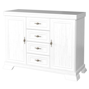 Comoda living si dormitor, VM3, 4 sertare, 2 usi, Pal melaminat, cu insertii MDF, Alb Antichizat - Img 3