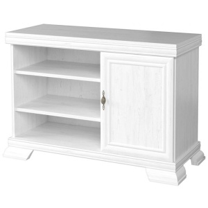 Comoda living VMT, Pal Melaminat, cu o usa, 3 polite, cu elemente din MDF, Alb Antichizat - Img 3