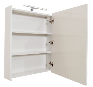 Dulap baie cu oglinda GN5011, MDF, iluminare led, 60 cm, usa, 3 rafturi, soft close, alb - Img 3