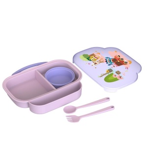Farfurie compartimentata cu capac si lingurita si furculita, mov, U-Grow - Img 3