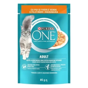 Hrana umeda pentru pisici, Pui si Fasole verde, in sos, Purina One Adult, 85 g