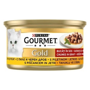 Hrana umeda pentru pisici, Pui si Ficat, in sos, Gourmet Gold, Purina, 85 g