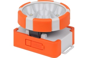 Lanterna LED camping + frontala Ledvance, 1.5W SMD, 100 lm, lumina rece (6500K), 3 moduri de iluminare (100%-400 lm, 30%-120 lm siflash), acumulator Li-Ion 1200 mAh, curea, IP20, Portocaliu/Gri