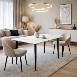 Masa living si bucatarie Lineo FDT1, blat ceramica, cadru metalic, 6 persoane, 140x80x75 cm, alb maro - Img 2