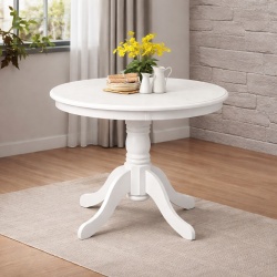 Masa living si bucatarie rotunda Montreal, cadru lemn masiv, MDF vopsit, 4 persoane, 90x73.8 cm, Alb - Img 2