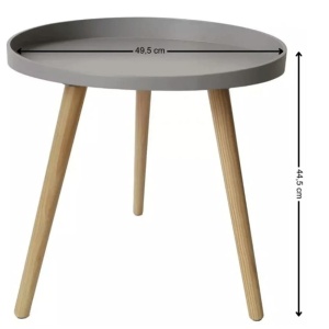 Masuta cafea rotunda, AB360, cadru lemn, blat polipropilena, 49.5x44.5 cm, gri - Img 3
