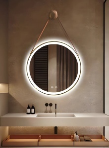 Oglinda baie rotunda, iluminare LED, senzor touch, functie dezaburire, 3 tipuri lumina, 60 x 60 cm